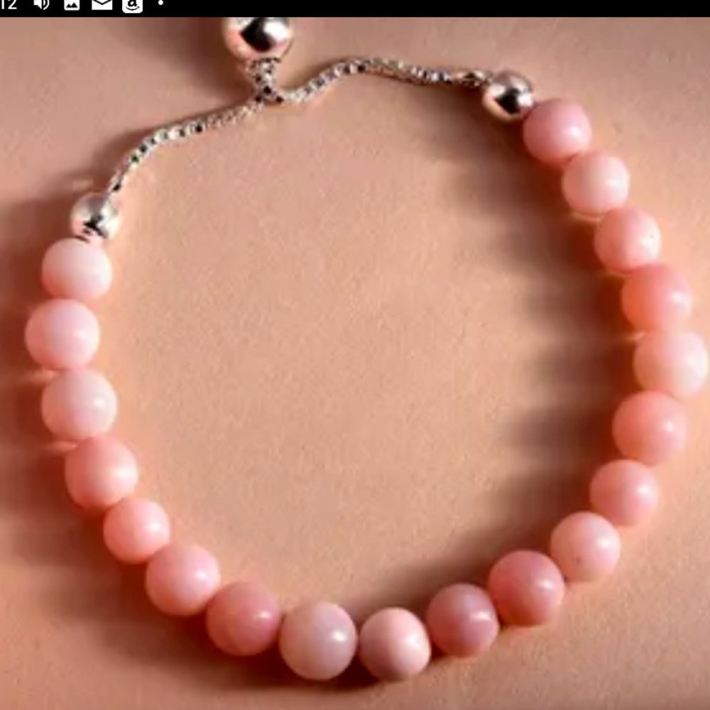 Enhanced Pink Opal Beaded Bolo Bracelet in Platinum Over Sterling Silver(New)